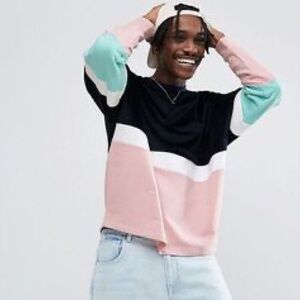 ASOS Design Men’s XS Oversized Velour Color Block Sweatshirt Pullover